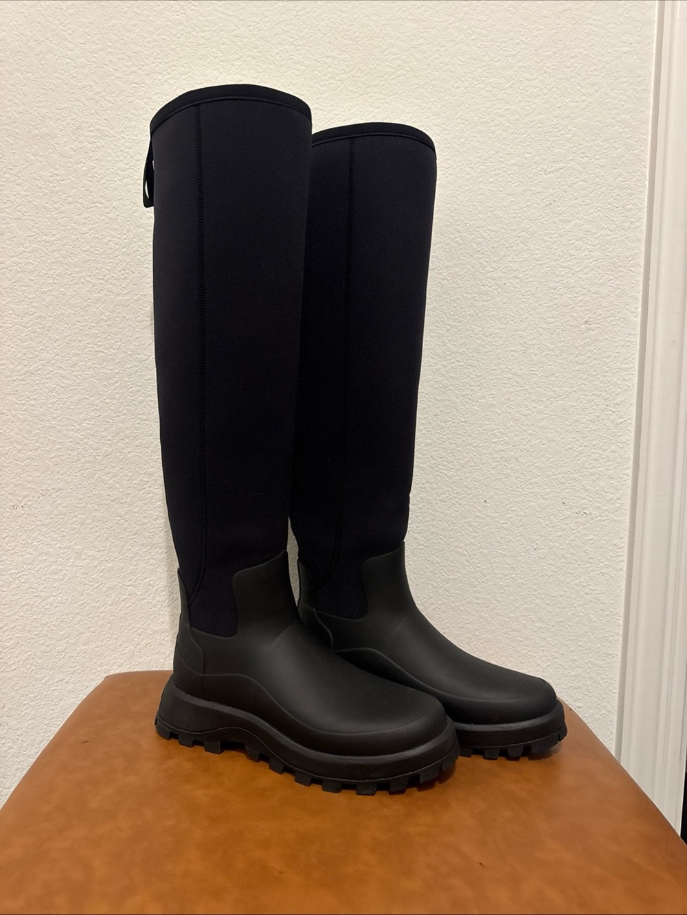 Hunter Black Over-the-Knee Lug Sole Rain Boots